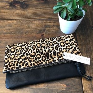 Sole Society leopard and black clutch